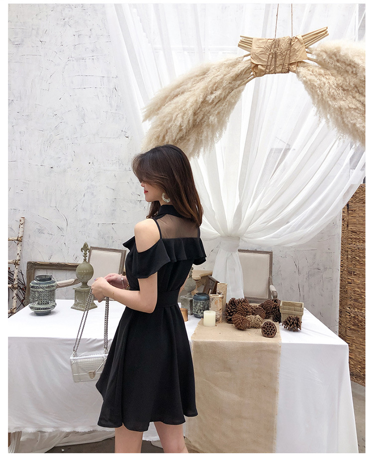 Single-breasted dress with lapel strapless slimming