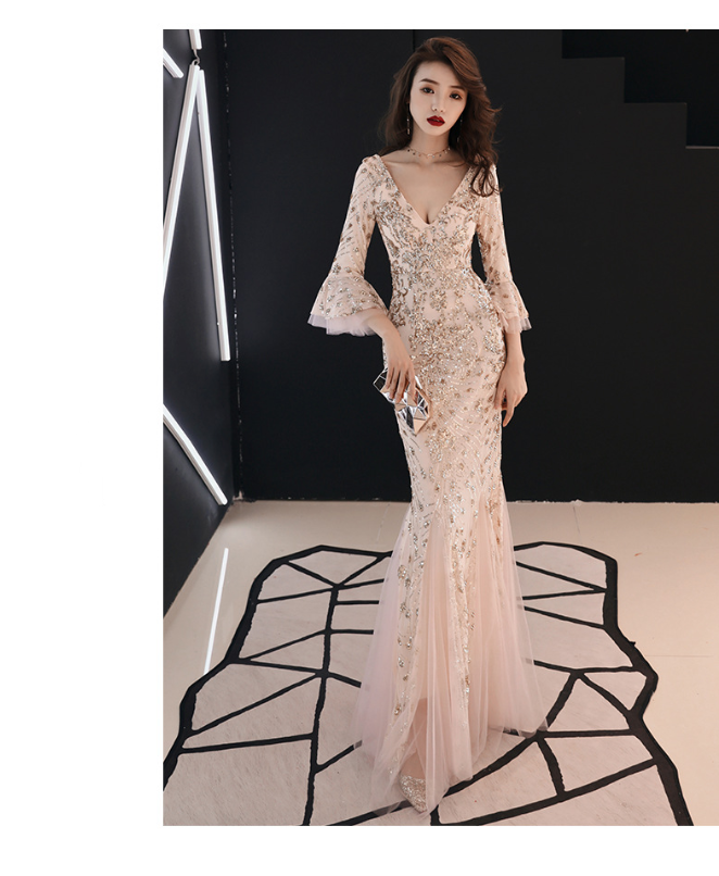 Banquet evening dress princess slim dress Apricot - Shop at LoveMi