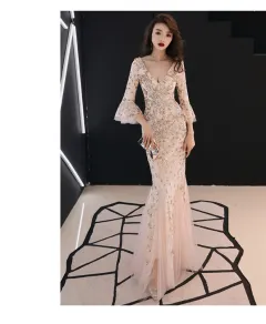Banquet evening dress princess slim dress - Apricot - View 1