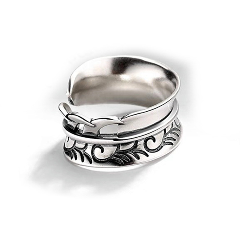 Sanskrit Pattern Distressed Retro Wide Face Leaf Ring