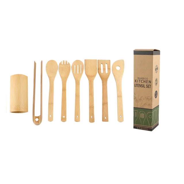 Bamboo Spatula Set with Square Holder Eco Friendly with Ergonomic Handle Kitchen Utensil 10 Style - Shop at LoveMi