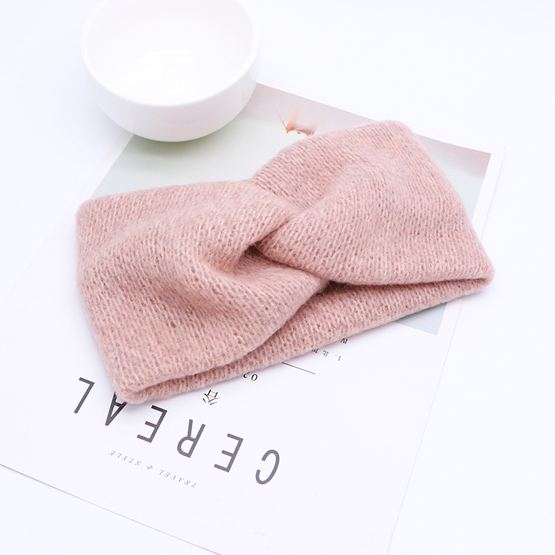 Autumn and winter wool cross hair band Pink - Shop at LoveMi