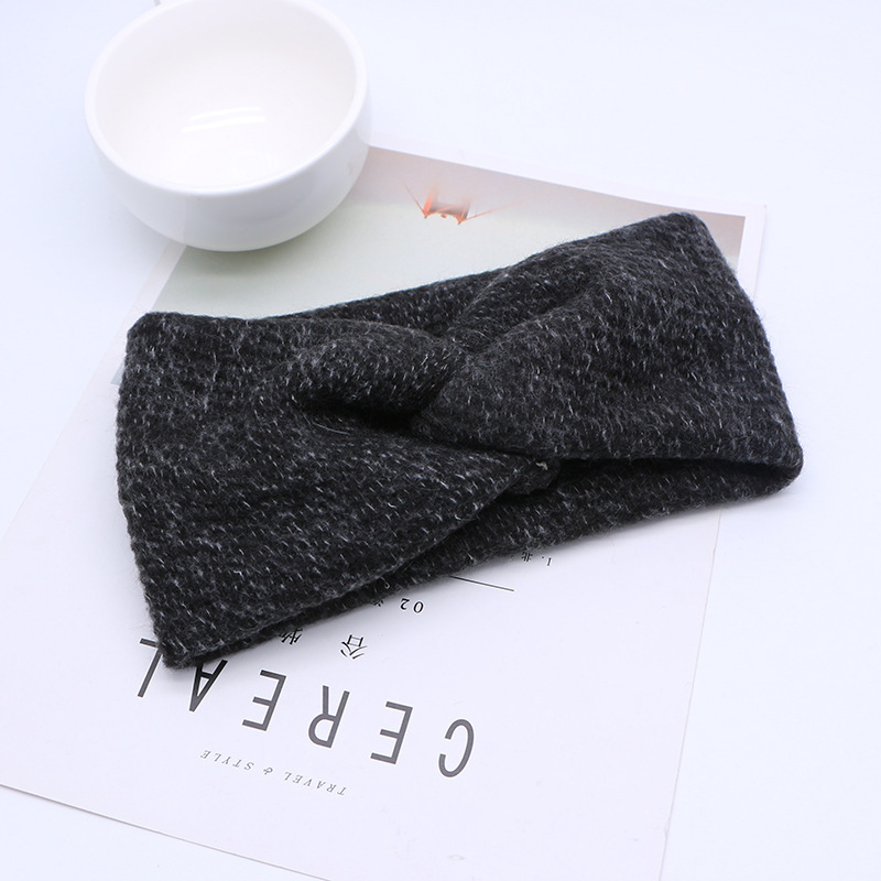 Autumn and winter wool cross hair band Black - Shop at LoveMi