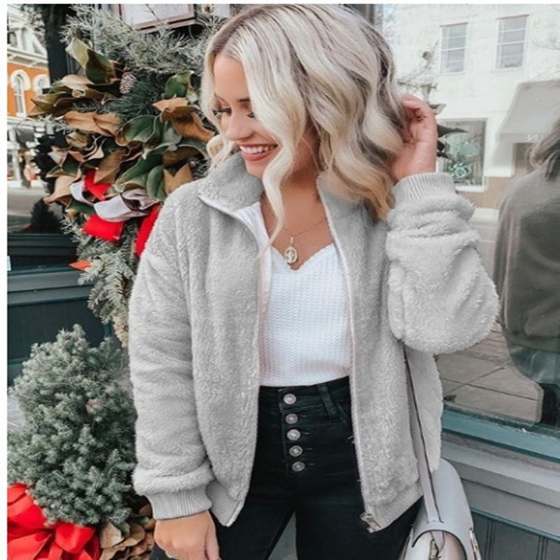 Explosion Model Solid Color Plush Jacket Grey - Shop at LoveMi