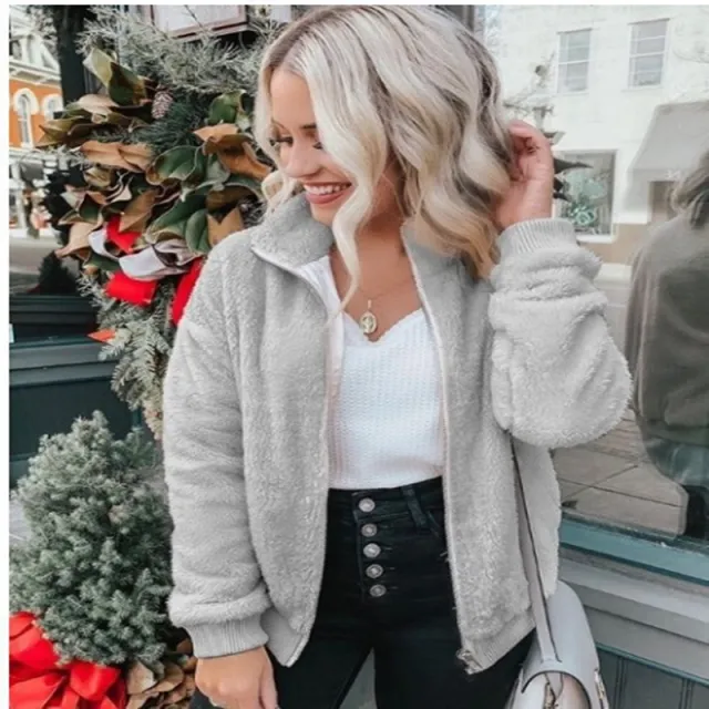 Explosion Model Solid Color Plush Jacket Grey - Shop at LoveMi