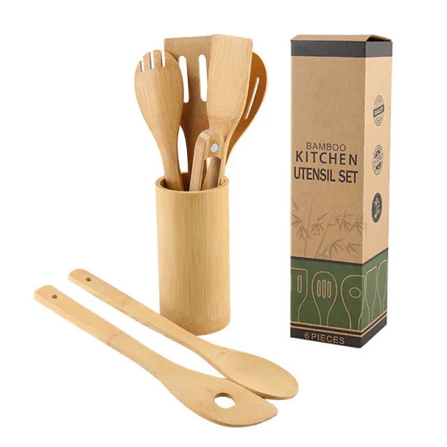 Bamboo Spatula Set with Square Holder Eco Friendly with Ergonomic Handle Kitchen Utensil 9 Style - Shop at LoveMi
