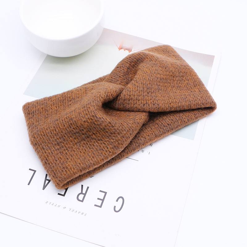 Autumn and winter wool cross hair band Brown - Shop at LoveMi