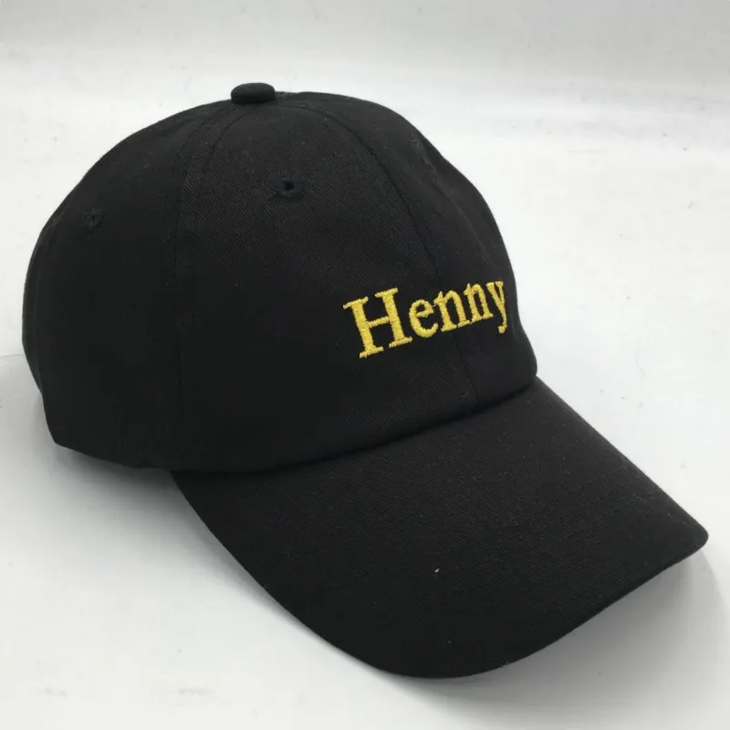 Embroidered Henny Cotton Adjustable Baseball Cap - Black