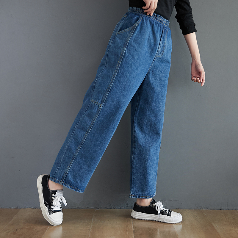 Loose And Tight Waist Solid Color Pocket Straight Pants