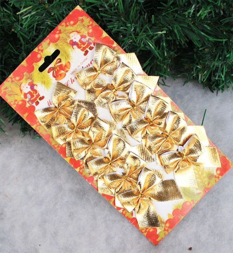 Christmas ornament, christmas tree, bow pendant - Gold12Pc