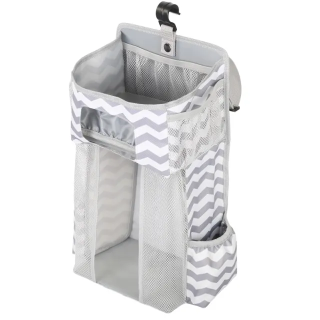Hanging Bag At The Head Of The Crib Multifunctional Storage Bag For The Crib Grey White Stripe - Shop at LoveMi