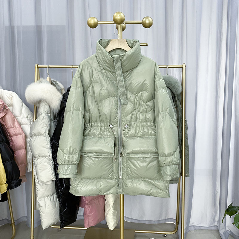 White duck down stand collar coat