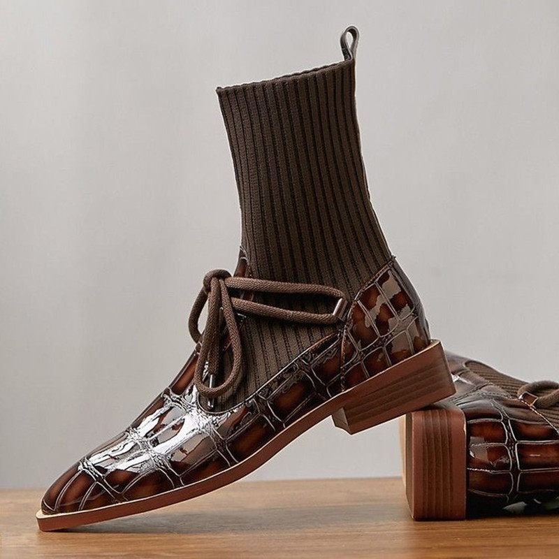 Japanese Retro Patent Leather Short Boots