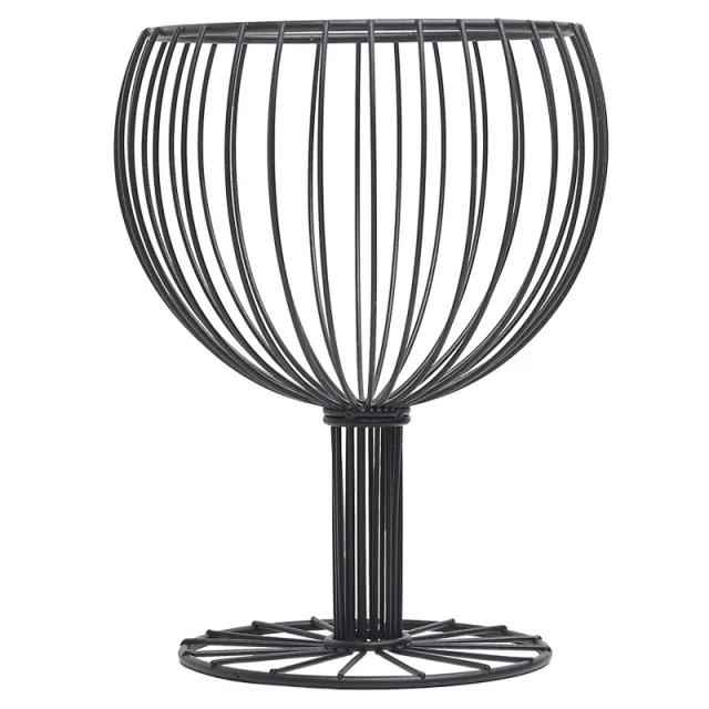 Geometric hollow wrought iron wine cup shaped fruit basket Black - Shop at LoveMi