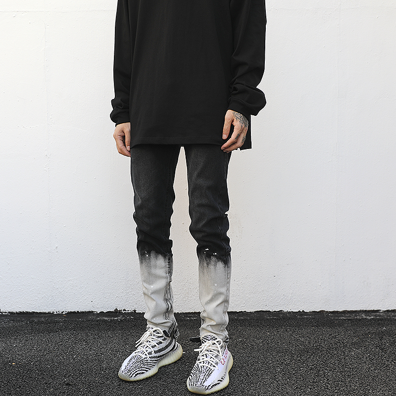 Painted Gradient Side Zip Slim-Fit Jeans