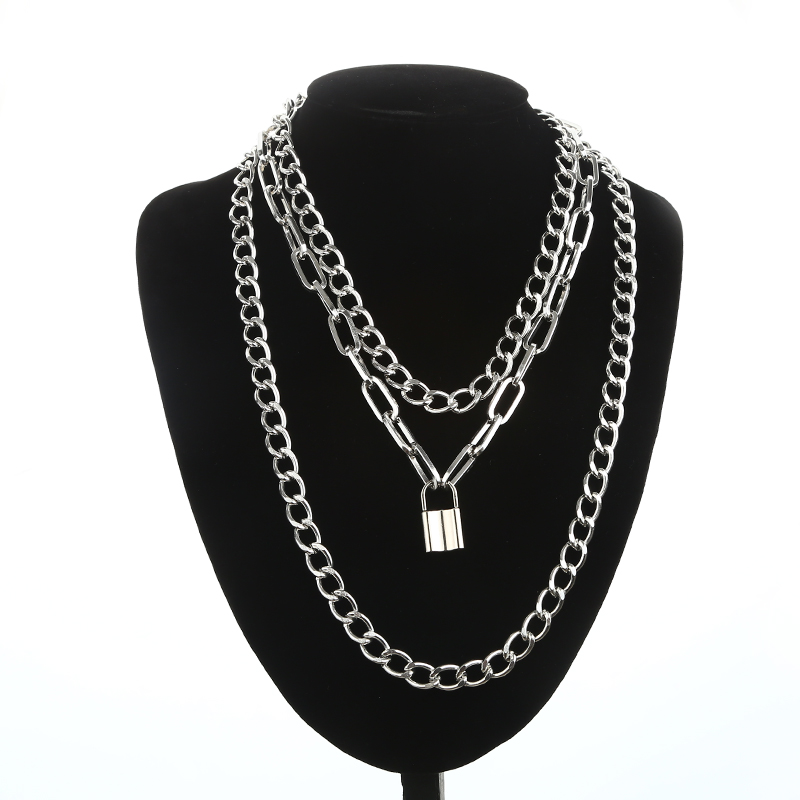 Sweater men and women chain multi-layer lock necklace
