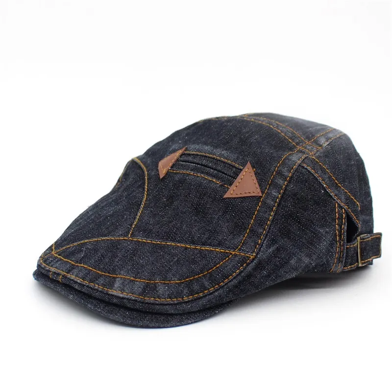 Washed denim peaked beret - Black