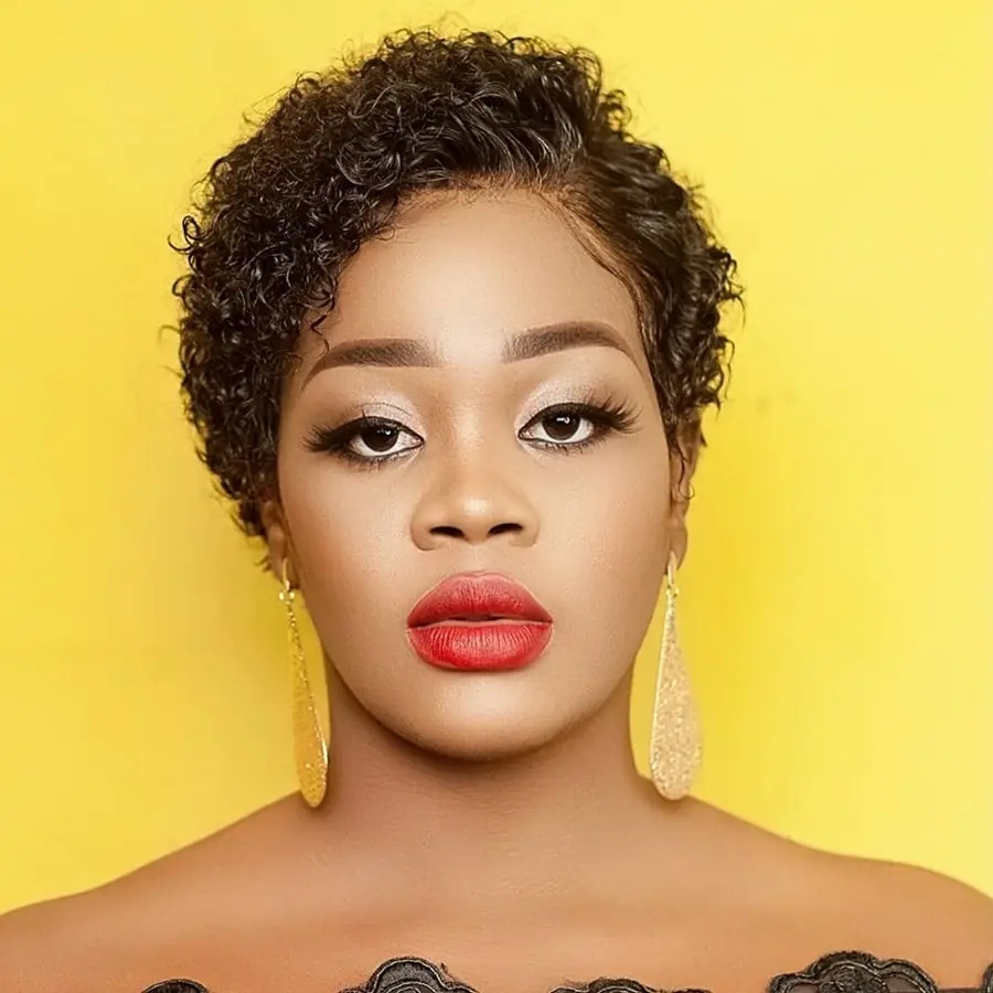 African Small Curly Short Black Female Hair