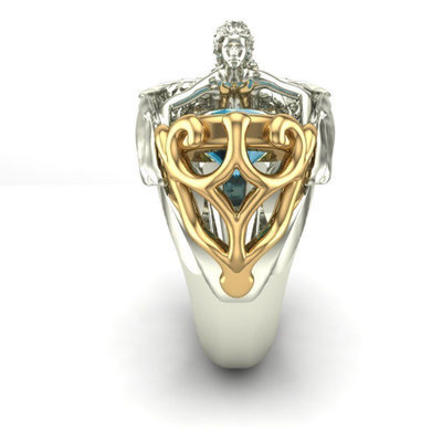 Explosive Sea Blue Topaz Angel Wing Ring