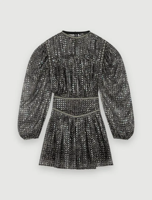 Fashion Ladies Style Heavy Industry Sequin Embroidery Long Sleeve Dress Black - Shop at LoveMi