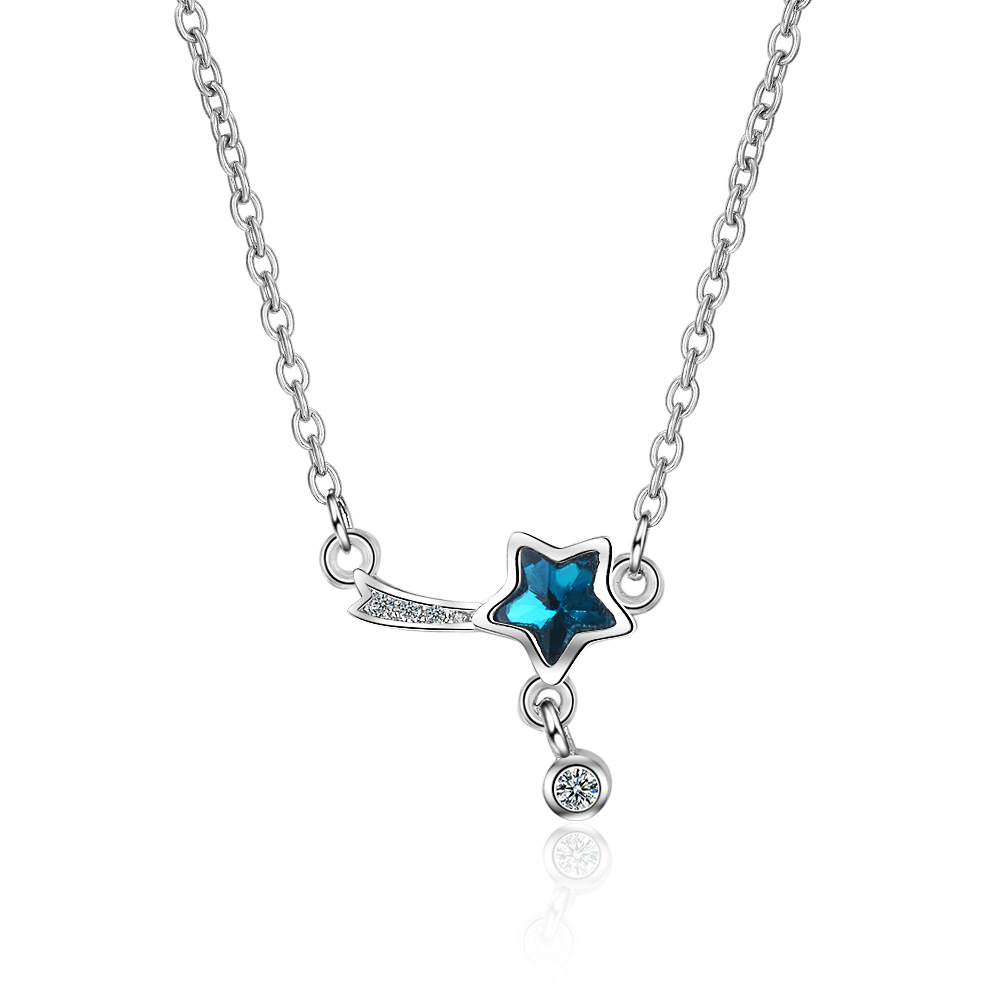 Azure Crystal Mini Five-Pointed Star Small Star Short Necklace Clavicle Chain Fine Female