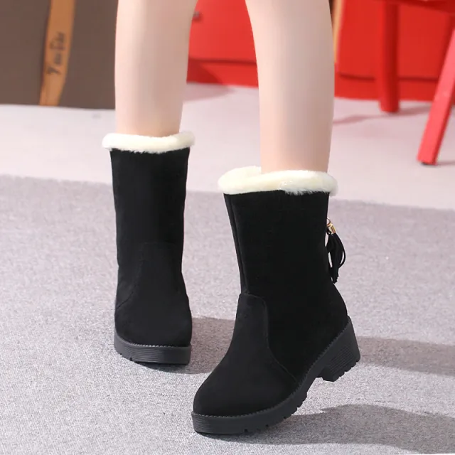Fashion snow boots round toe boots Black - Shop at LoveMi