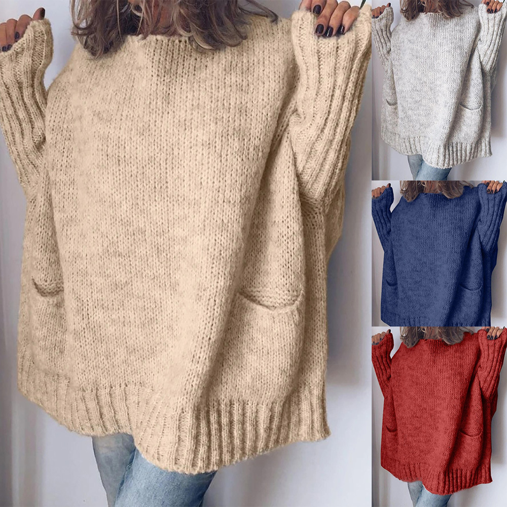 Winter New Solid Color Loose Long-Sleeved Sweater