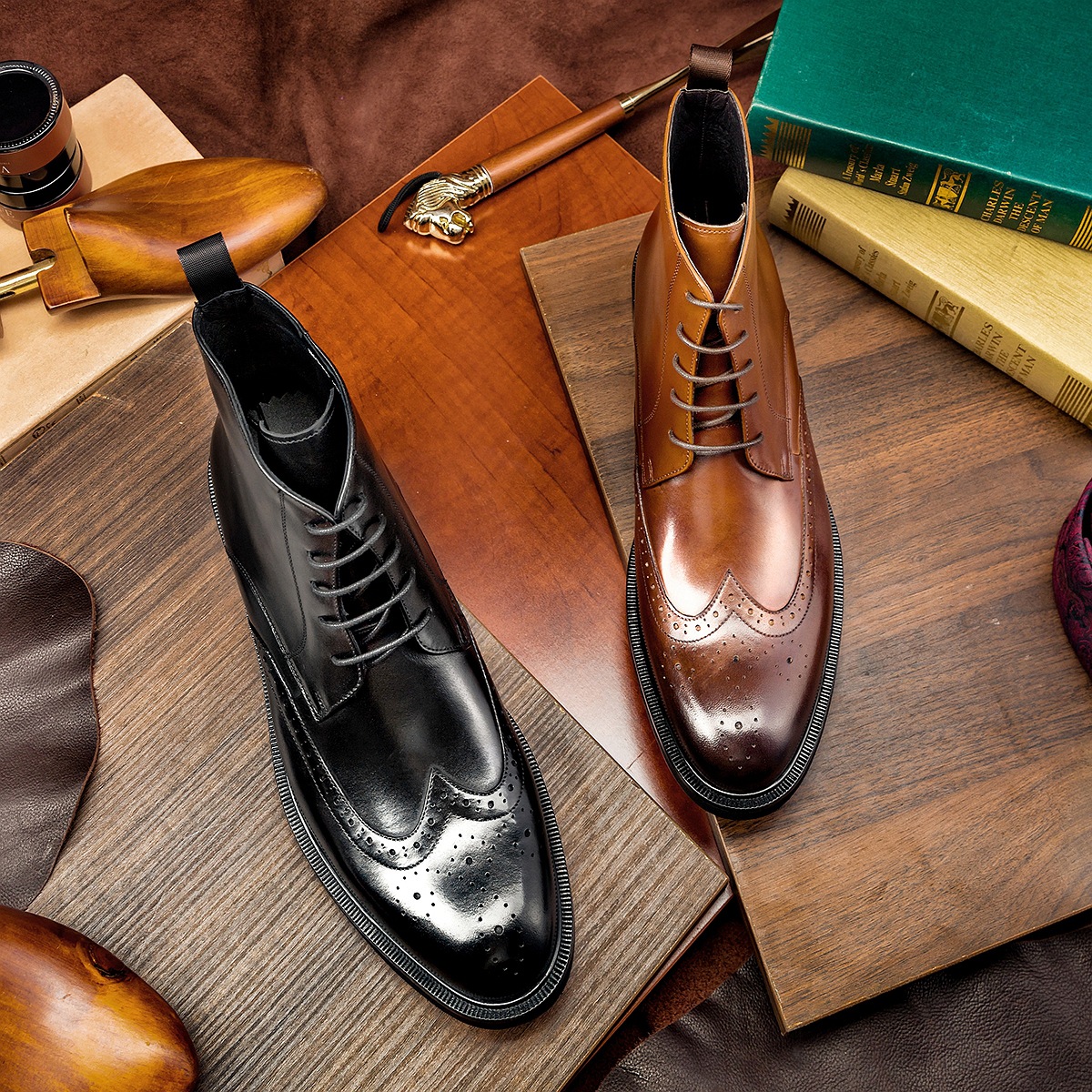 Men's  Plus Size British Style  Leather Boots