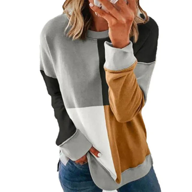 Round neck multicolor color block sweater Grey Black - Shop at LoveMi