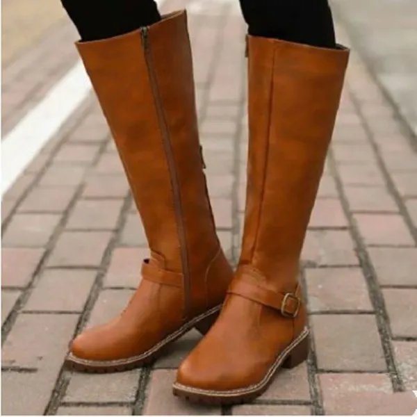 Over the knee Boots Side Zipper Thick Heel Large Size Yellow - Shop at LoveMi