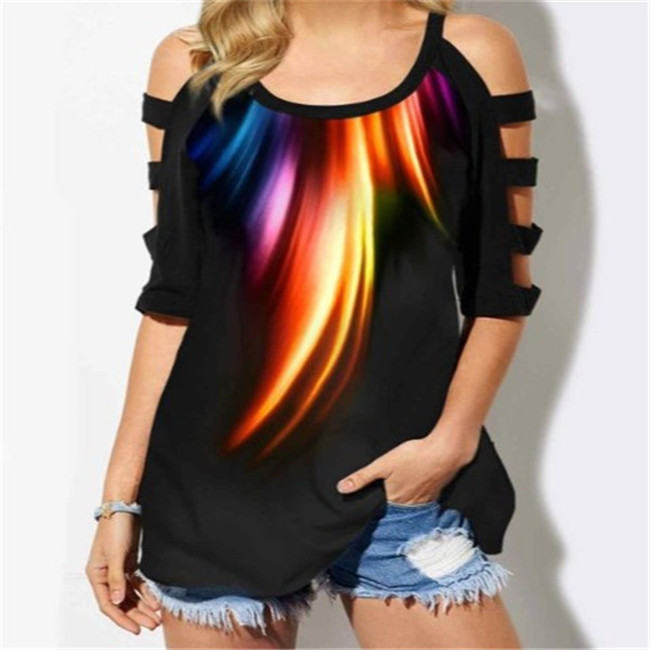 Off-the-shoulder short-sleeved ladies T-shirt