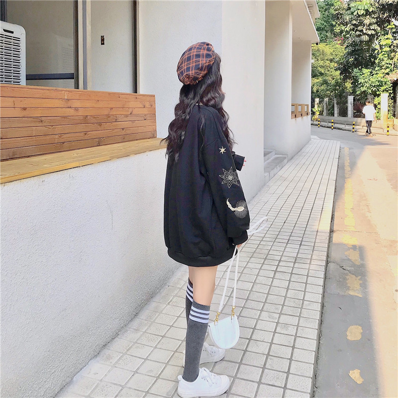 Personalized Embroidery Mid-Length Top Net Red Loose Thin Long Sleeves