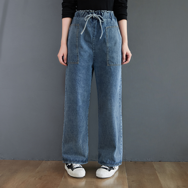 Loose and Versatile High-waisted Plus Size Straight Jeans