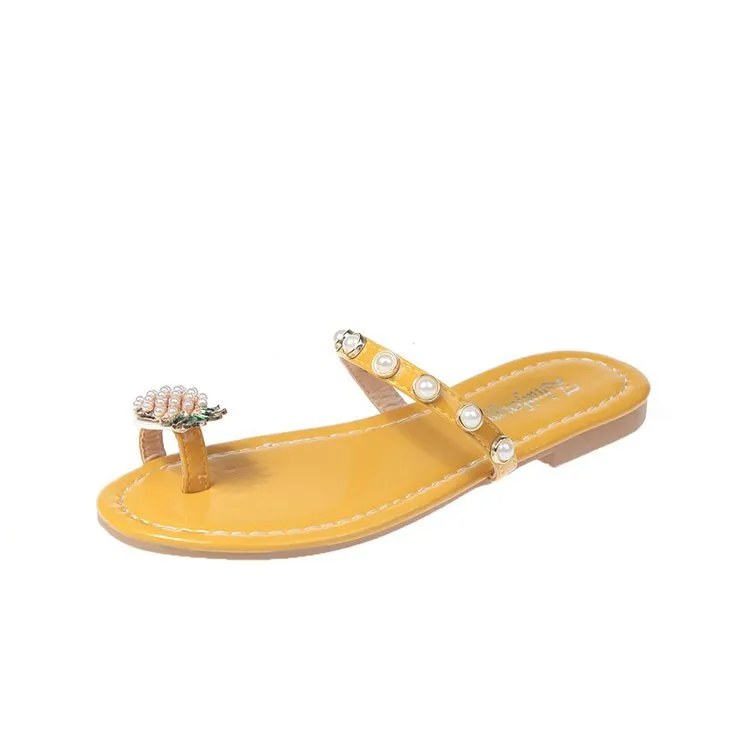 Pineapple Pearl Slippers Female Summer Flip Flops Outer Wear Flat Sandals And Slippers - Yellow