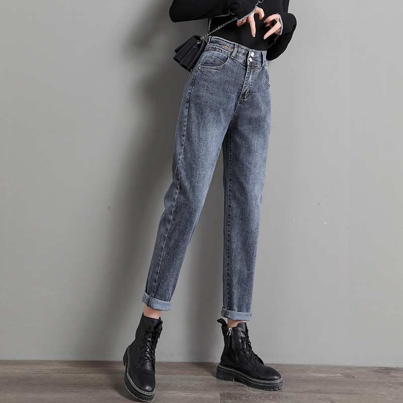 New Straight Loose High Waist Slim Jeans Grey - Shop at LoveMi