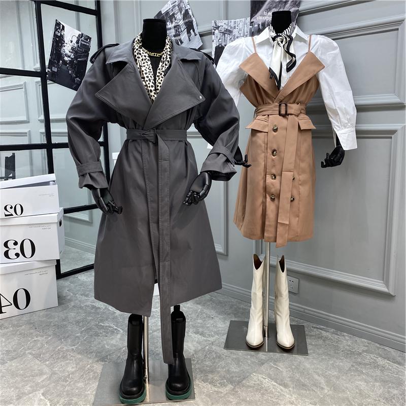 Loose windbreaker jacket British style texture all match over the knee coat Gray - Shop at LoveMi