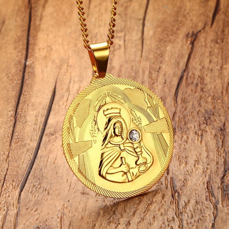 Round Titanium Steel Rhinestone Maria Pendant