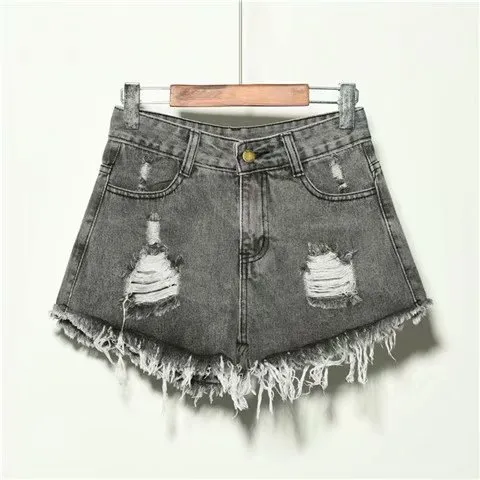 Relaxed Ripped High Waist Denim Shorts Grey - Shop at LoveMi