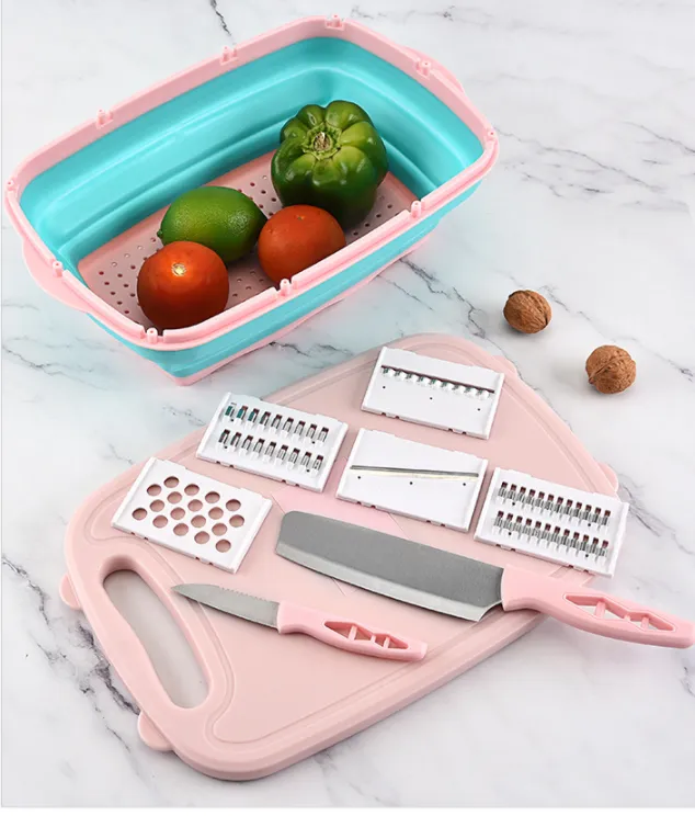 Multifunctional Kitchen Folding Cutting Board Set - Pink