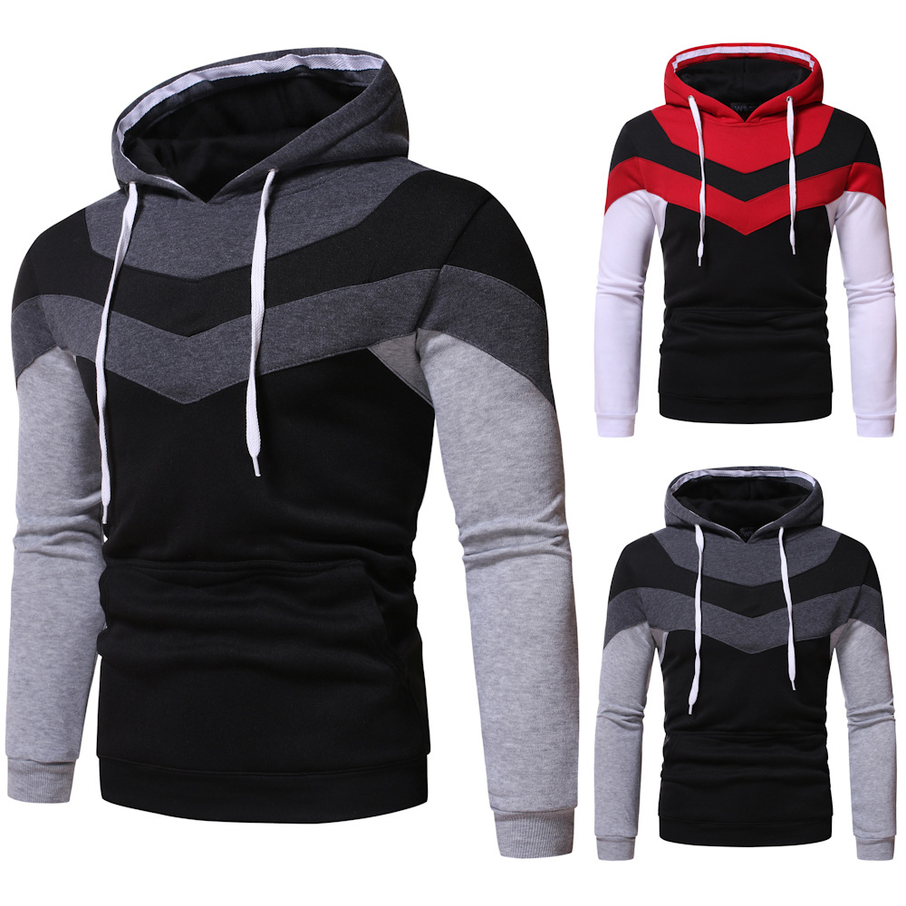Men's Solid Color Casual Color Block Pullover Hoodie Sweater