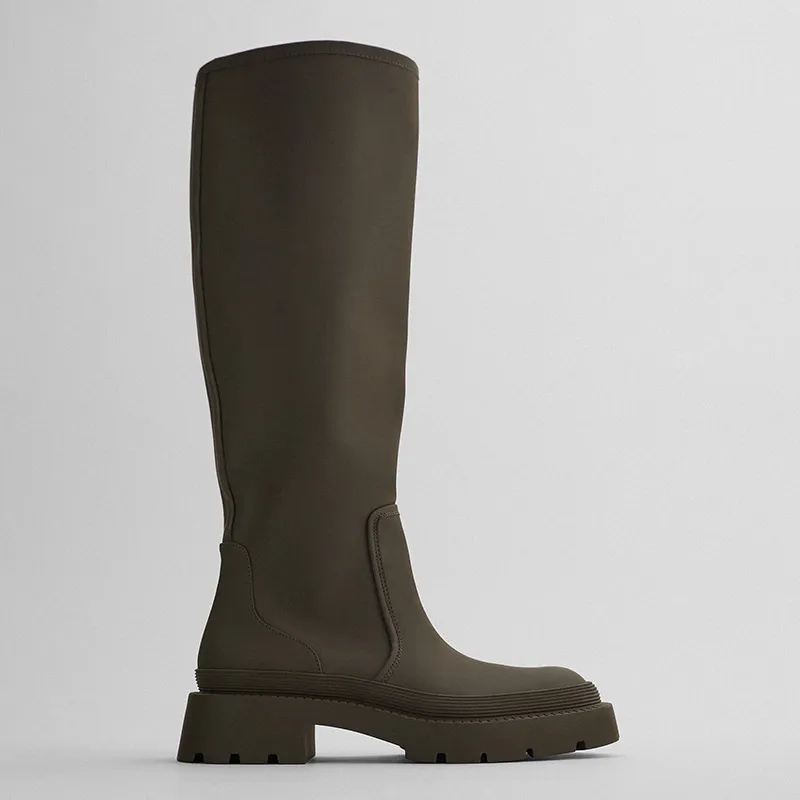 Laminated flat boots - Brown