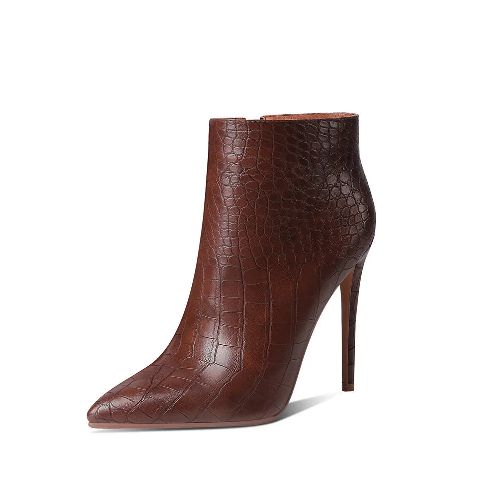 Autumn And Winter Women's Stiletto Ankle Boots - Brown