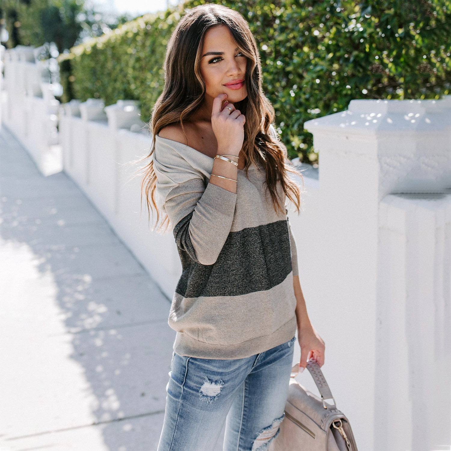 Colorblock top sweater loose