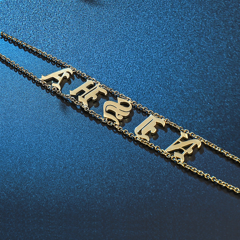 Titanium Steel Old English Letter Name Necklace