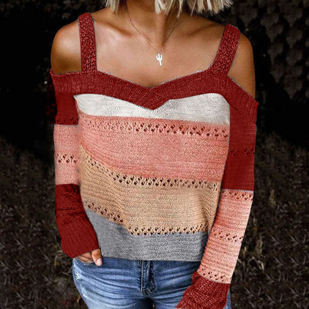 Colorblock strapless long-sleeved sweater