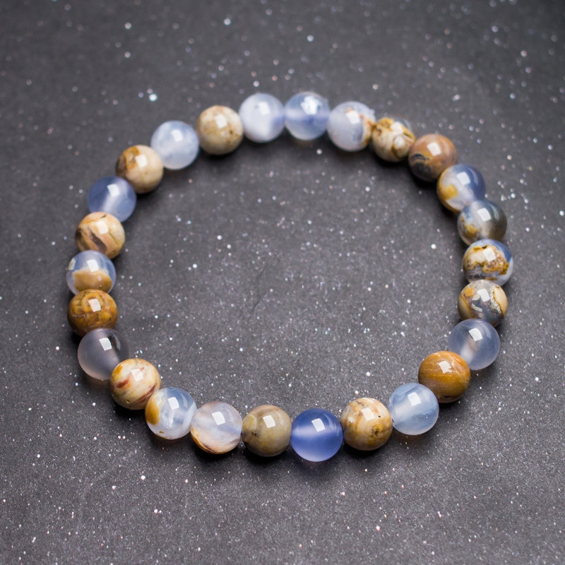 Natural Crystal Ore Blue Agate Single Circle Bracelet