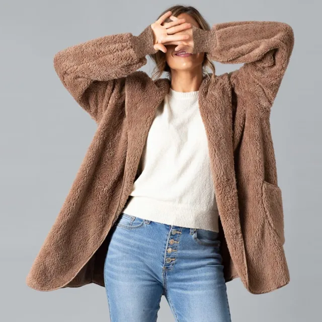Women's hooded plush coat Coffee - Shop at LoveMi