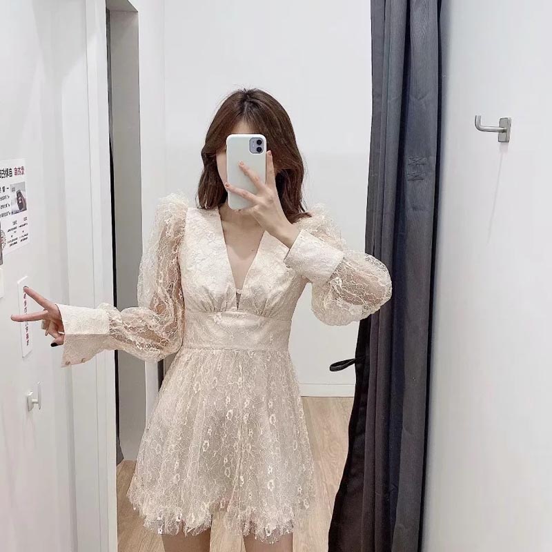 V-neck Lace Slim Holiday Annual Party Dress