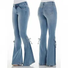 Ladies jeans mid-waisted denim trousers stretch jeans - Navy Blue - View 1