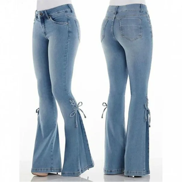 Ladies jeans mid waisted denim trousers stretch jeans Navy Blue - Shop at LoveMi